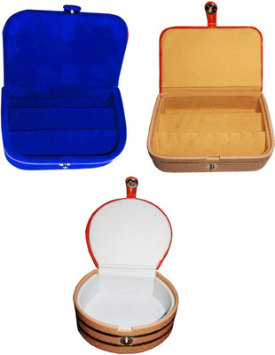 

Afrose Combo of 3 velvet Vanity case Ring and Earring storage travelling Folder Box Vanity Box(Multicolor)