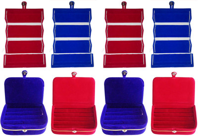 

Sarohi Set of 8 velvet Vanity case Ring and Earring storage travelling Folder Box Vanity Box(Multicolor)