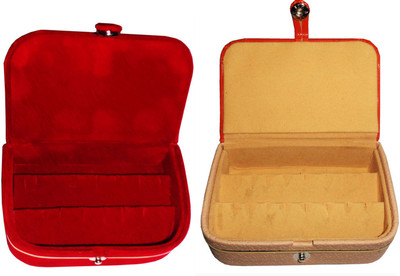 

Sarohi Set of 2 velvet Vanity case Ring and Earring storage travelling Folder Box Vanity Box(Multicolor)