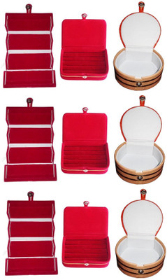 

Afrose Set of 9 velvet Vanity case Ring and Earring storage travelling Folder Box Vanity Box(Multicolor)