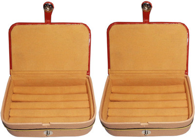 

Afrose Set of 2 velvet Vanity case ring storage travelling folder Box Vanity Box(Brown)