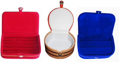 

Afrose Combo of 3 velvet Vanity case Ring and Earring storage travelling Folder Box Vanity Box(Multicolor)