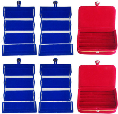

Afrose Combo of 6 velvet Vanity case Ring and Earring storage travelling Folder Box Vanity Box(Multicolor)