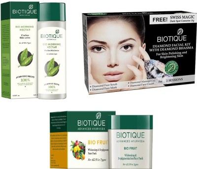 

BIOTIQUE BIO Bio Morning Nectar Flawless Skin Lotion, Bio Diamond Facial Kit, Bio Fruit Face Pack(Set of 3)