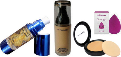 

Ultimate Sponge Puff With prem+prime skin base visage primer & matchmaster liquid foundation And Studio Fix Compact(Set of 4)