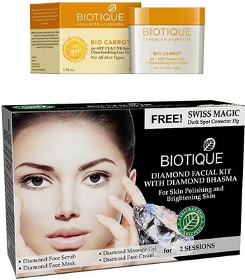 

BIOTIQUE BIO Bio Carrot 40+ SPF Sunscreen Ultra Soothing Face Cream, Bio Diamond Facial Kit(Set of 2)