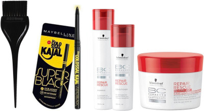 

a b s group Hair Dye Brush, Bonacure Cell Protector Rescue Repair Shampoo. Hair Treatment Therapy Masque, Conditioner & the colossal kajal- Pack of 5(Set of 1)