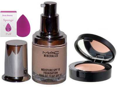 

divas beauty sponge puff & Bobbi Brown Corrector concealer & Mac Minralize Mouisture Spf 15 Foundation Fond De Teint(Set of 3)
