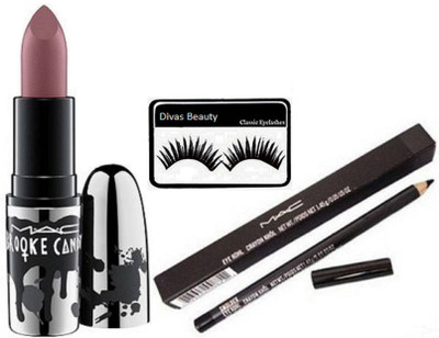 

divas beauty Eyelashes& mac Brooke Candy Mac Matte Finish Lipstick& mac Pencil Kajal(Set of 3)