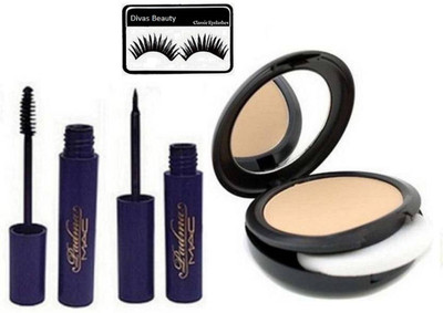 divas beauty Eyelashes, Studio Fix Compact With Padma Eyeliner & Mascara(Set of 4)