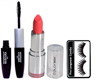 

Pro longwear combo Eyelashes, Colorbar Long Lasting Matte Finish Lipstick and Colorbar 2 in 1 Eyeliner & Mascara(Set of 3)
