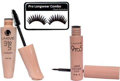 

Pro longwear combo Eyelahses, Lakme 9 to 5 Eyeliner & Mascara(Set of 3)
