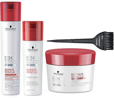 

Pro longwear combo Hair brush,Schwarzkopf repair rescue shampoo , conditioner & treatment masque(Set of 4)