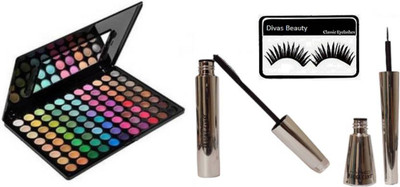 

divas beauty Eyelashes, Mac Professional Makeup Palette 88 Shades Eyeshadow With Brooke Candy Eyeliner &Mascara(Set of 4)