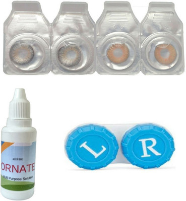 

ORNATE Grey & Honey Colored Contact Lens 2 Pair with case and solution (0 Power) Monthly Contact Lens(0, Grey,Honey, Pack of 3)
