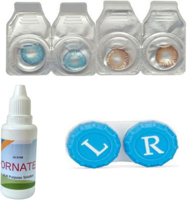 

ORNATE Blue & Brown Colored Contact Lens 2 Pair with case and solution (0 Power) Monthly Contact Lens(0, Blue,Brown, Pack of 3)