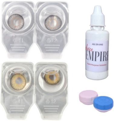 

Choice Empire 2 Pair Zero Power Monthly Contact Lens With Solution - Grey - Pure Hazel Color Lens Monthly Contact Lens(0 dioptres, Grey, Pure Hazel, Pack of 4)
