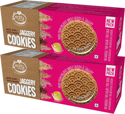 

Early Foods Pack of 2 - Organic Multi-grain/Sattu Mavu Jaggery Cookies 150g X 2 - Healthy Kids Snack(300 g, Pack of 2)