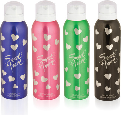 

Sweet Heart Black ,Green ,Pink and Blue deodorant Spray Body Spray - For Men & Women(800 ml, Pack of 4)