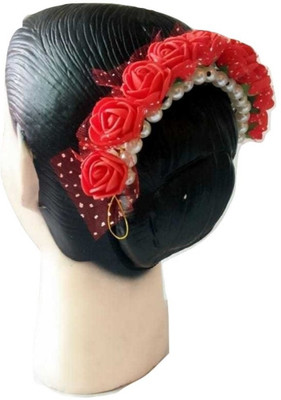 

Parna Artificial Red Rose Flowers Bridal Wedding Pearl Gajra Bun Hair Accessories Band For Women Bun(Gold, Red, White)