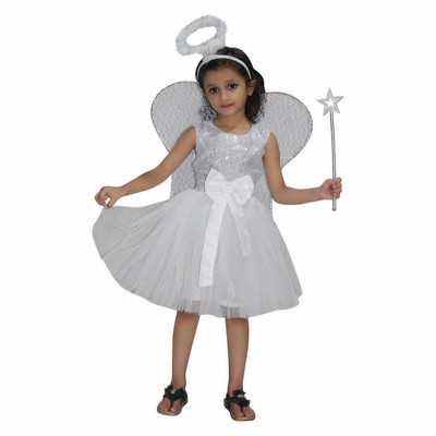 KAKU FANCY DRESSES Angel Costume -White, 3-4 Years, For Girls Kids Costume Wear