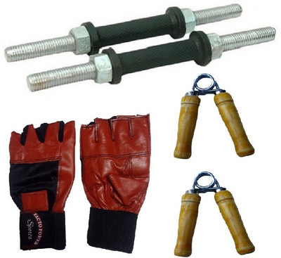

FACTO POWER BLACK DUMBELL RODS, LEATHER MATERIAL, RED COLOR, GYM GLOVES AND PAIR OF HAND GRIPPER Gym & Fitness Kit