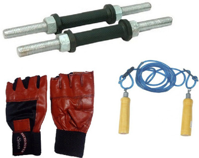 

FACTO POWER PAIR OF DUMBELL RODS ALONG WITH 4 WEIGHT PLATES AND WOODEN HANDLE BLUE COLOR SKIPPING ROPE Gym & Fitness Kit
