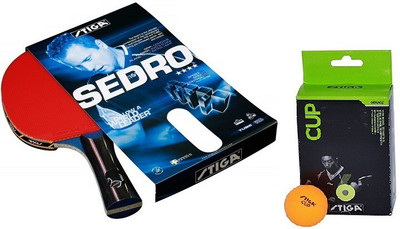

Stiga Combo of Two - One 'Sedro' Table tennis bat and one Box of 'Cup' Balls (Pack of 6)- Table Tennis Kit