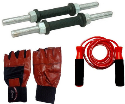 

FACTO POWER BLACK DUMBELL RODS, LEATHER MATERIAL, RED COLOR, GYM GLOVES AND BEARING RED COLOR SKIPPING ROPE Gym & Fitness Kit