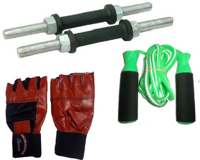 

FACTO POWER BLACK DUMBELL RODS, LEATHER MATERIAL, RED COLOR, GYM GLOVES AND BEARING GREEN COLOR SKIPPING ROPE Gym & Fitness Kit