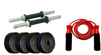 

FACTO POWER PAIR OF DUMBELL RODS ALONG WITH 4 WEIGHT PLATES AND BEARING RED COLOR SKIPPING ROPE Gym & Fitness Kit
