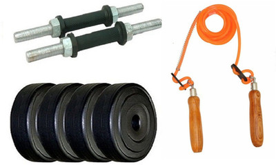 

FACTO POWER PAIR OF DUMBELL RODS ALONG WITH 4 WEIGHT PLATES AND WOODEN HANDLE ORANGE COLOR SKIPPING ROPE Gym & Fitness Kit