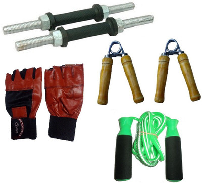 

FACTO POWER PAIR OF DUMBELL RODS ALONG WITH 4 WEIGHT PLATES AND WOODEN HANDLE GREEN COLOR SKIPPING ROPE Gym & Fitness Kit