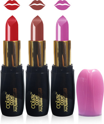 

Color Code new fashion lady matte lipstick cosmetics makeup combo set of 3(l purple l red l brown)