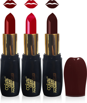 

Color Code new fashion lady matte lipstick cosmetics makeup combo set of 3(maroon hot red hot chocolate)