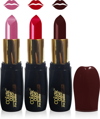 

Color Code new fashion lady matte lipstick cosmetics makeup combo set of 3(hot red hot chcoclate pink)