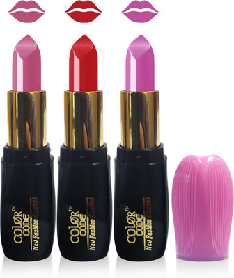 

Color Code new fashion lady matte lipstick cosmetics makeup combo set of 3(l purple red pink)