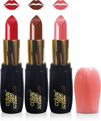 

Color Code new fashion lady matte lipstick cosmetics makeup combo set of 3(l red brown l carrat)