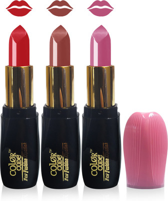 

Color Code new fashion lady matte lipstick cosmetics makeup combo set of 3(l brown pink l red)