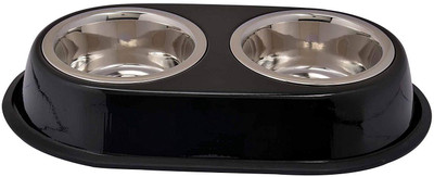 

shalimar pets High Quality Stainless Steel Dog Double Dinner Set, Metallic, 920 ml X 2 Square Stainless Steel Pet Bowl(950 ml Multicolor)