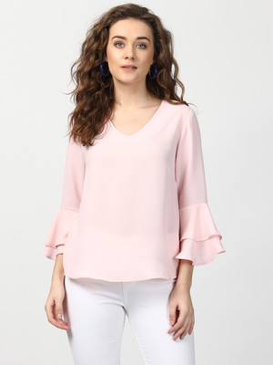 HARPA Casual Bell Sleeve Solid Women Red Top