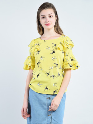 PepTrends Casual Half Sleeve Solid Women Yellow Top