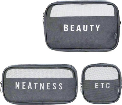 HOUSE OF QUIRK Portable Clear Makeup Bag Zipper Waterproof Transparent Travel Storage Pouch Cosmetic Toiletry Bag with Handle(3 Pack) Grey Travel Toiletry Kit(Grey)