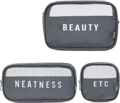 

House of Quirk Portable Clear Makeup Bag Zipper Waterproof Transparent Travel Storage Pouch Cosmetic Toiletry Bag with Handle(3 Pack) Grey Travel Toiletry Kit(Grey)