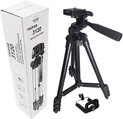 

Padraig DSLR Camera Tripod - 3120 For Camera + Mobile Clip Holder Fully Flexible Mount Cum Tripod , 3-section Lever-Lock Legs for Easy Height Adjustments , Light Weight Tripods with Black Carry Travel Bag Tripod(Black, Supports Up to 1500 g)