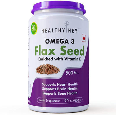 

HealthyHey Nutrition Flaxseed Oil with Vitamin E - 500 mg - Omega-3 - Support Heart Health - 90 Softgels(500 mg)