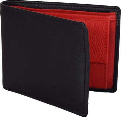 

Kraasa Men Casual Black Genuine Leather Wallet(3 Card Slots), Black;red