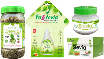 

Zindagi Stevia Liquid, Stevia Powder, Stevia Sachets & Stevia Dry Leaves - Sugarfree Stevia Sweetener (Combo Pack) Sweetener(50 g, Pack of 4)