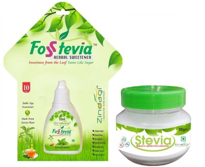 

Zindagi Stevia Liquid & Stevia Powder - Natural Stevia Leaves Extract - Sugarfree Stevia Drops (Combo Pack) Sweetener(60 g, Pack of 2)