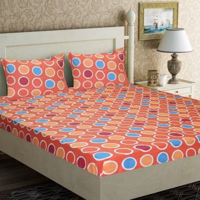Home Candy 104 TC Cotton Double Polka Flat Bedsheet(Pack of 1, Orange)